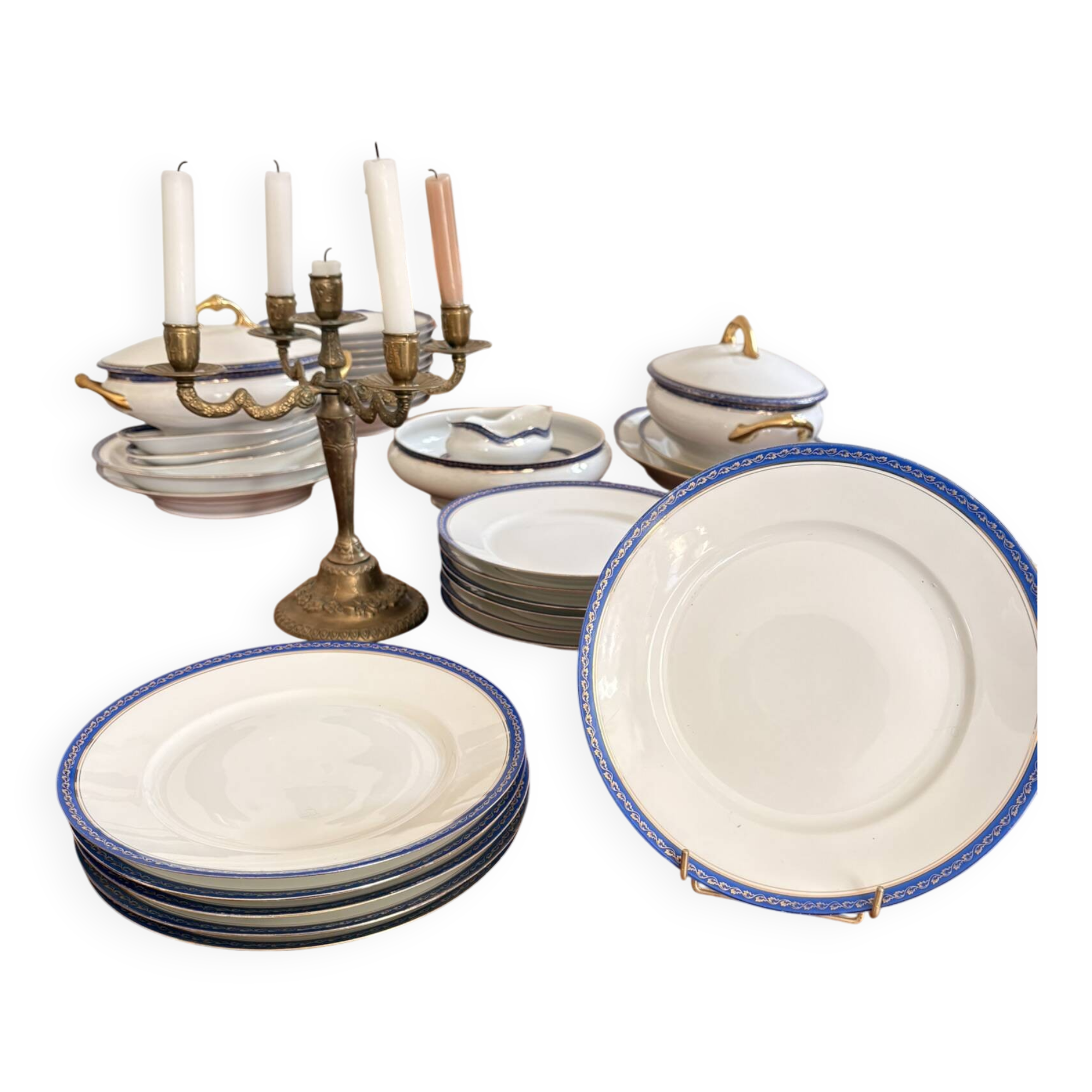 Lot 6 Flat plates Porcelain Limoges Blue Gold Betoule & Legrand 2/2