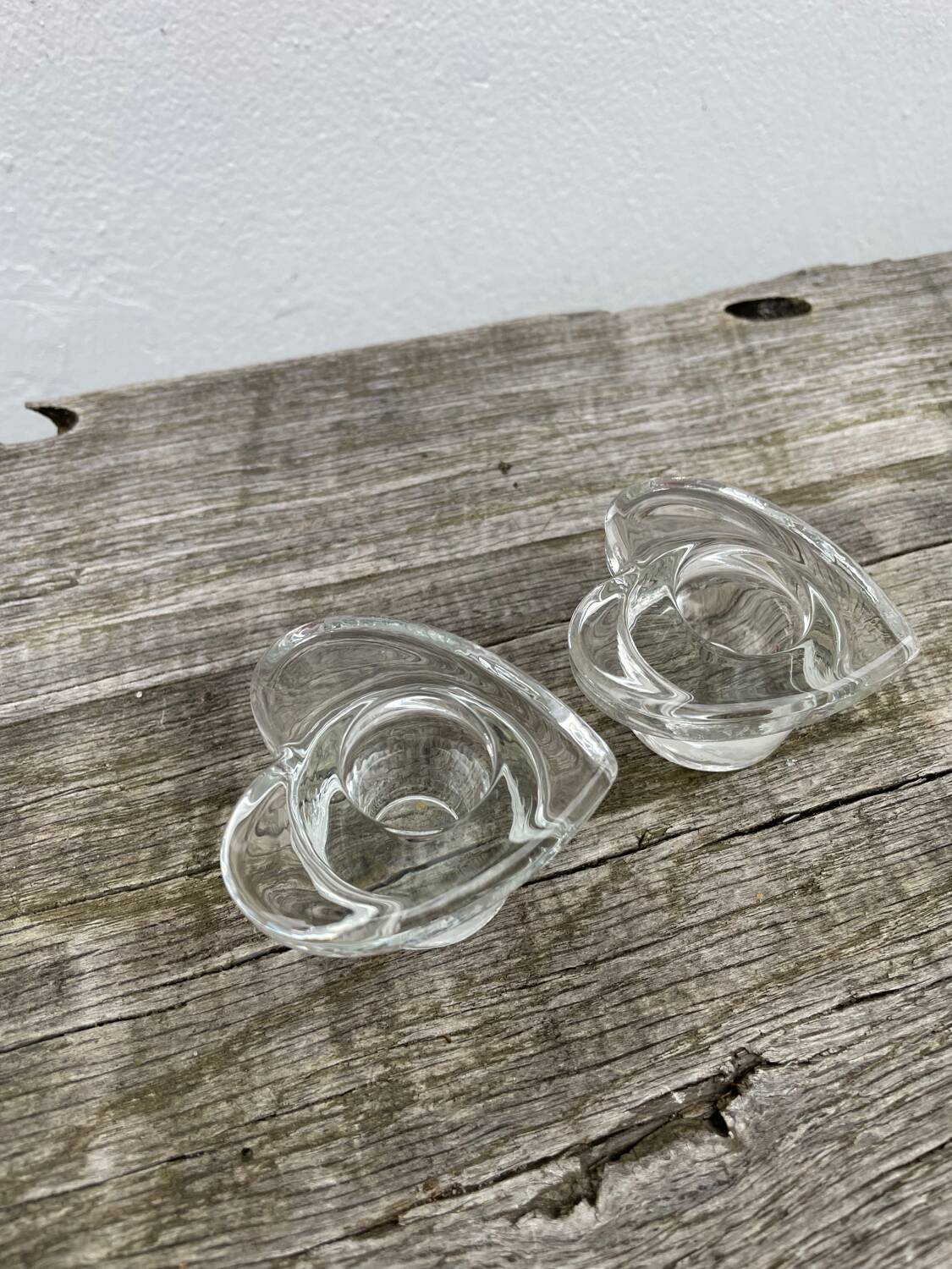Pair of vintage glass heart candle holders