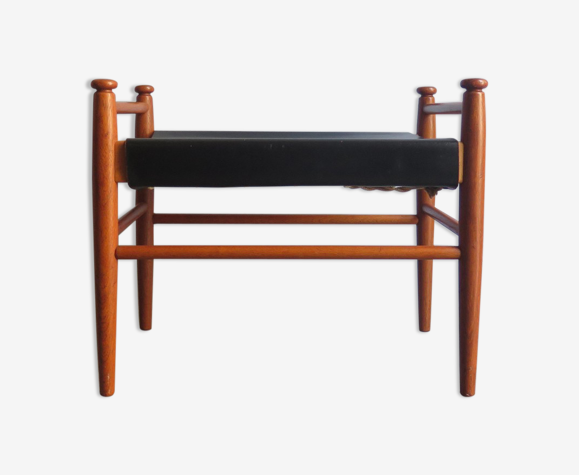 Repose-pied en teck et cuir années 1950