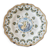 Antique plate in Moustiers faience, hand-painted, decorated with an s