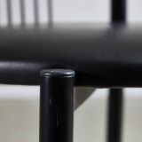Black leather and steel dining chairs - set of 4