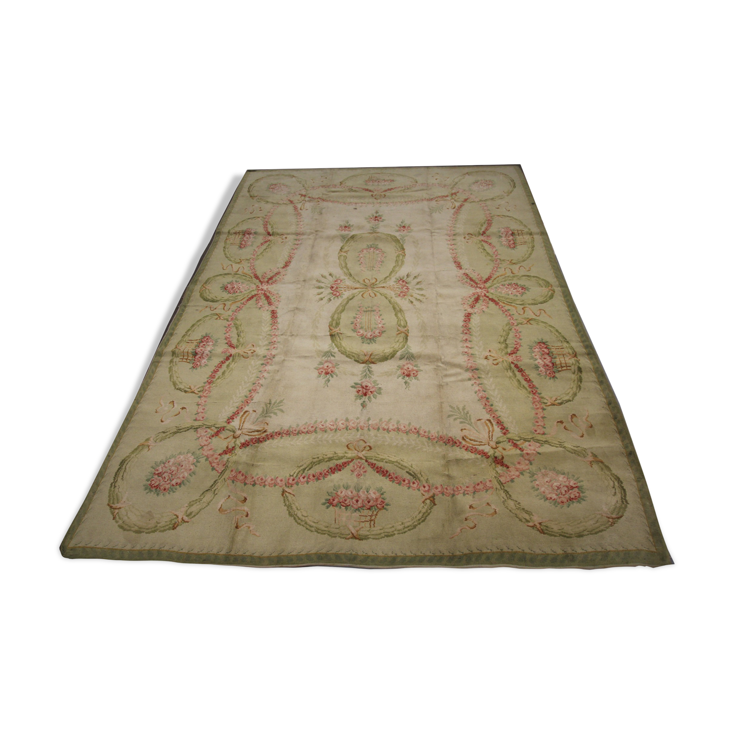 Antique Savonnerie French Carpet 1890 Handwoven Traditional French Antique Rug- 366x274cm