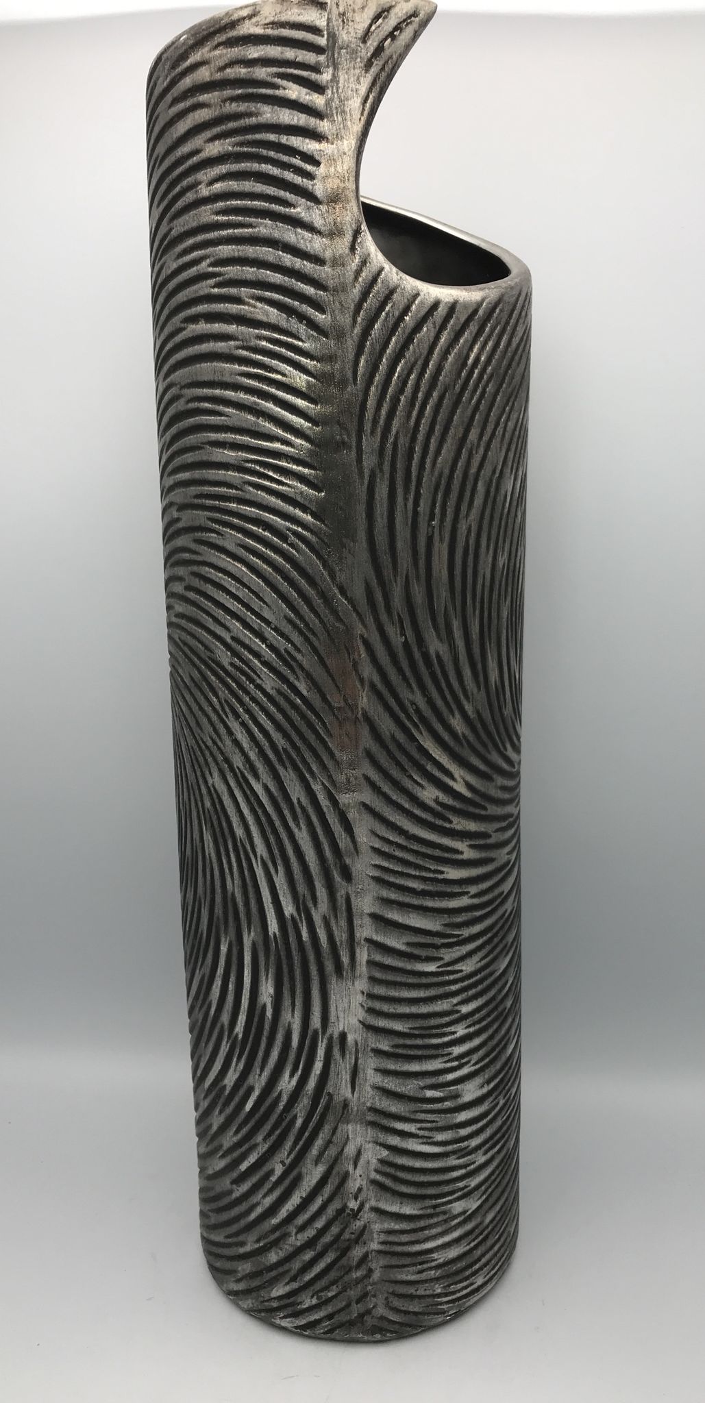 Vase tubulaire en céramique à effet de couleur argenté 39 cm