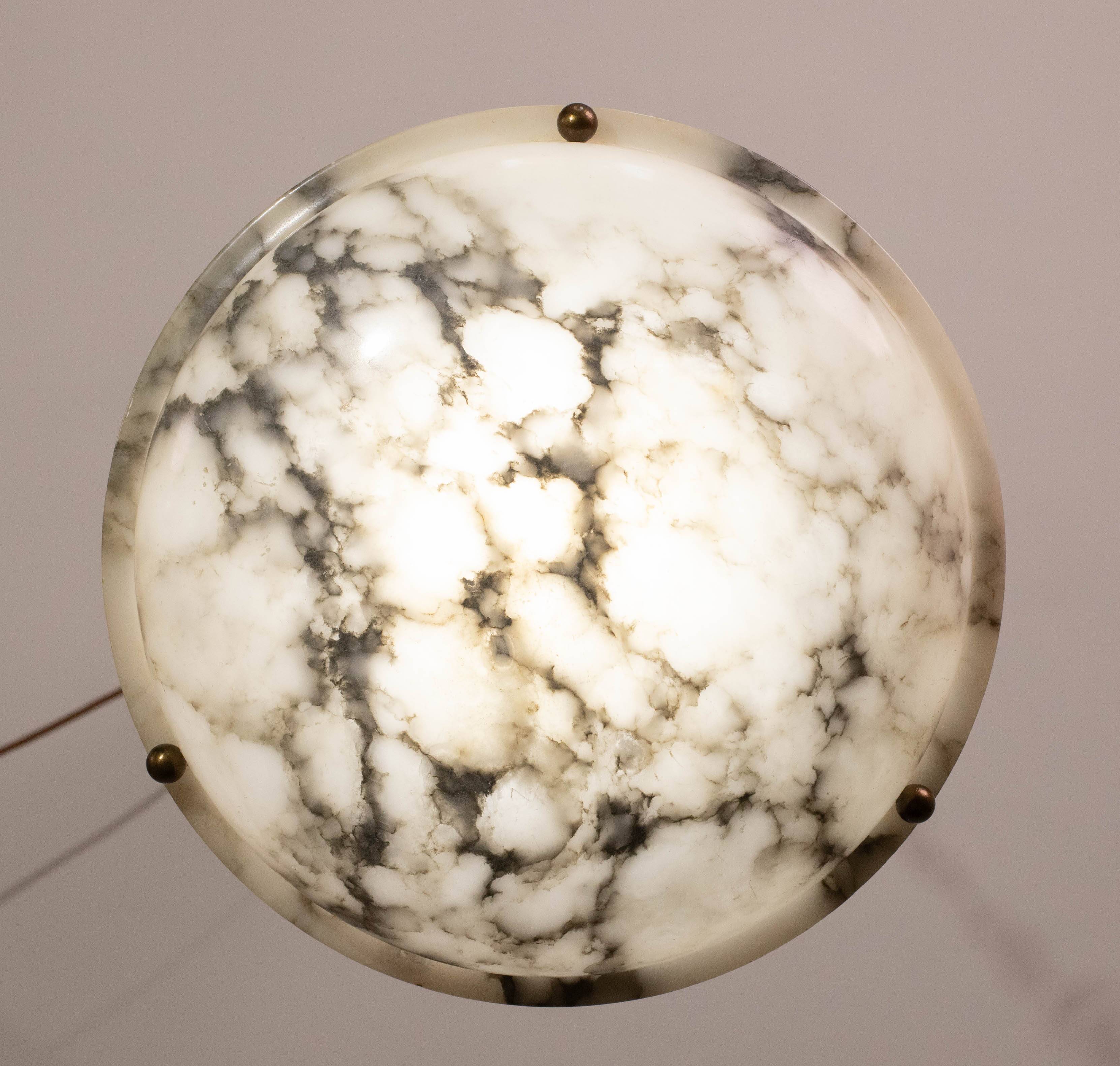 Art Deco White Albaster Chandelier, 1950s