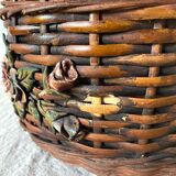 Flowery woven wicker basket