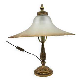 Arum table lamp with metal base and white pink glass lampshade 1970 Vintage