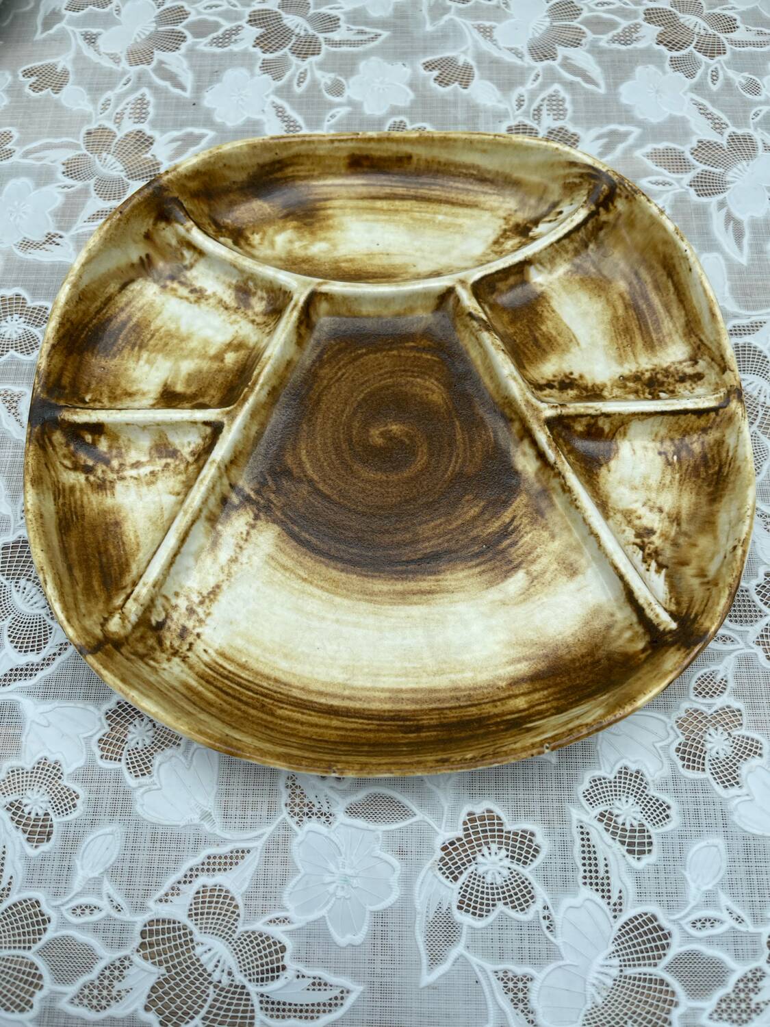 6 Longchamp Fondue Plates – 22 cm – Vintage Enameled Stoneware