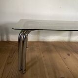 Vintage 70s table in tubular chrome and smoked glass