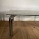 Vintage 70s table in tubular chrome and smoked glass