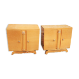 2 anciens tables de chevet en bois blond