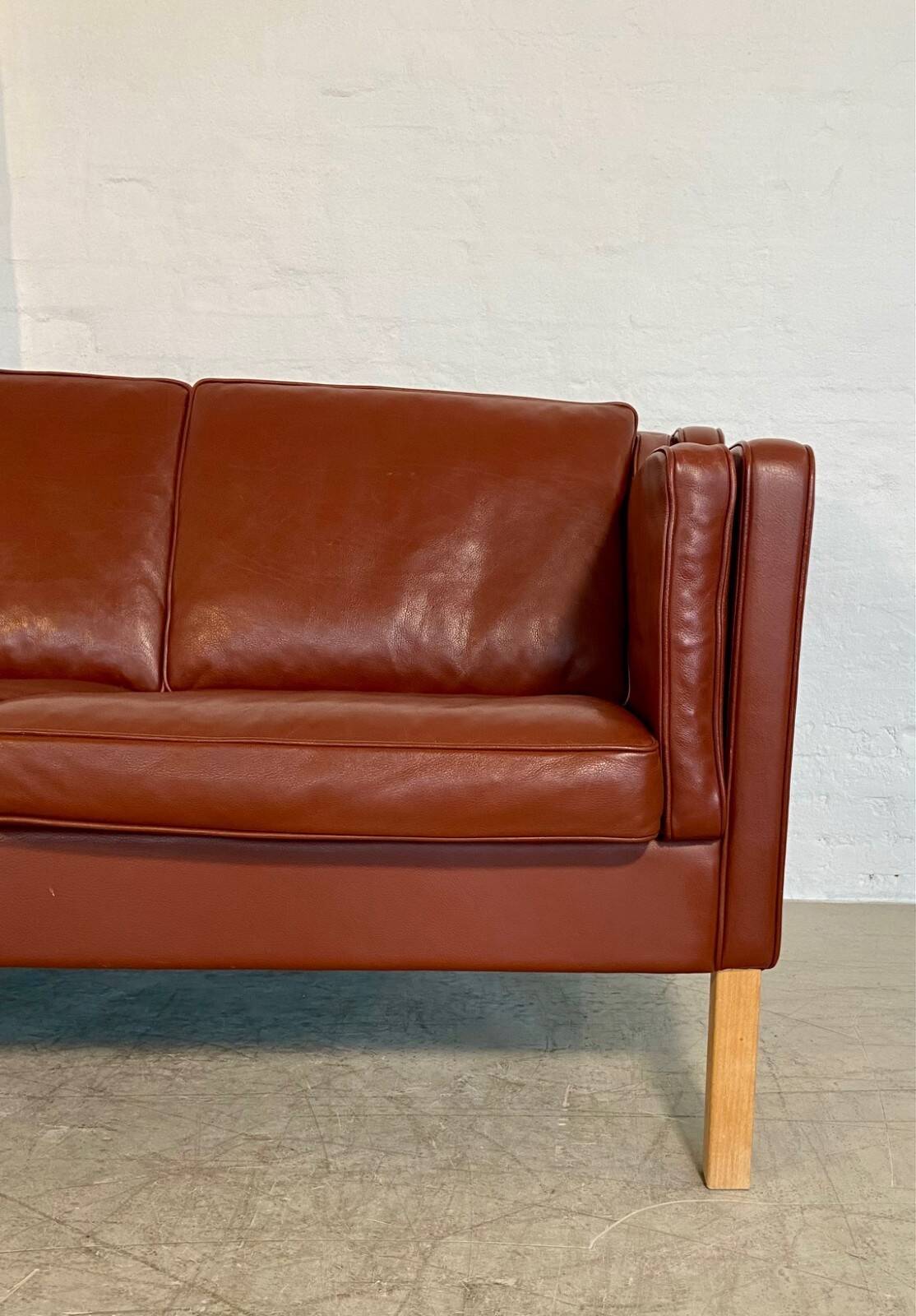 Vintage Danish mid-century Mogens Hansen 3-person cognac leather sofa