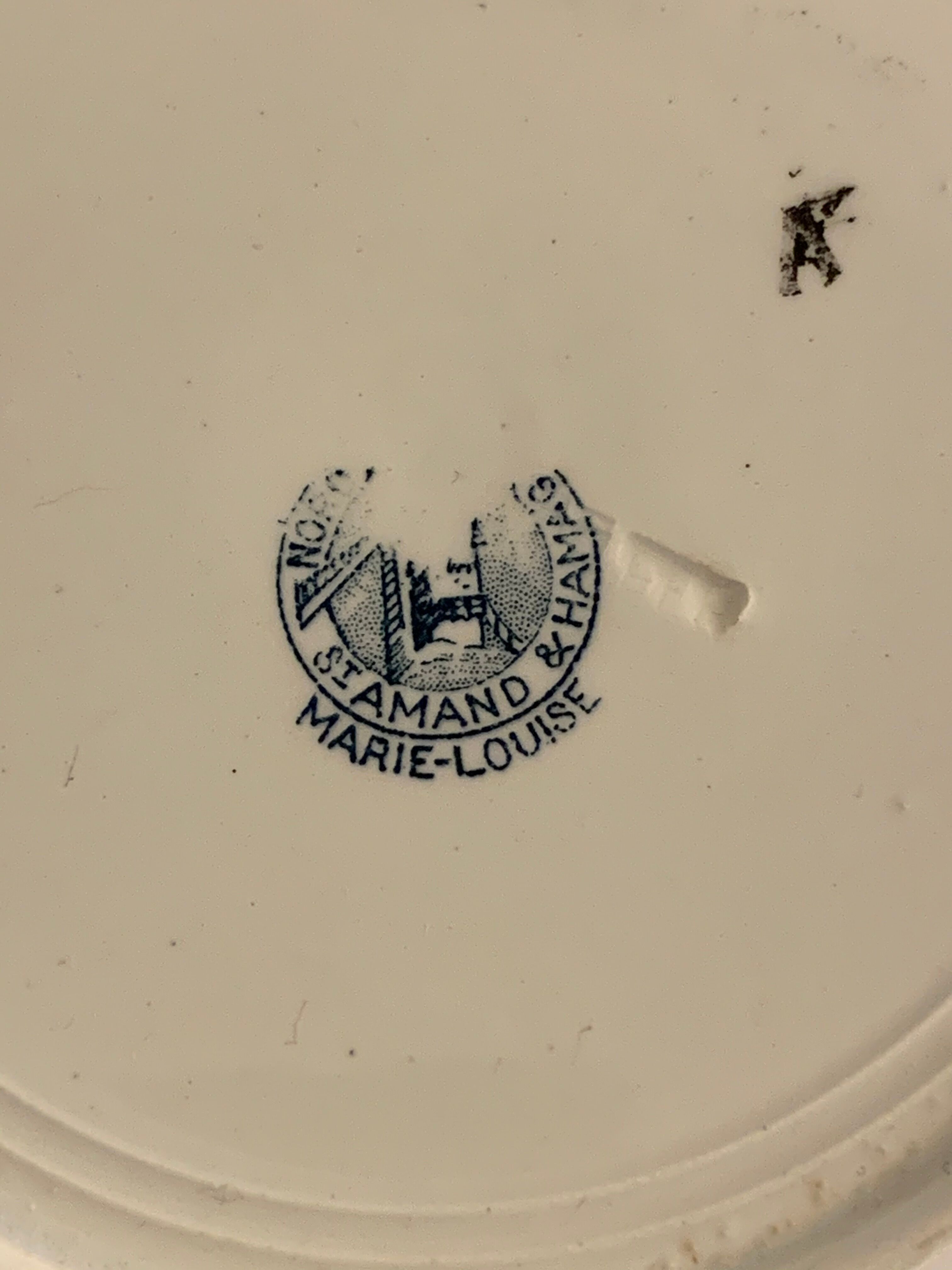 3 marie Louise blue hollow plates made of Saint Amand earthenware