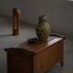 Modern Danish oak commode with decorative relief sculpture, mid-20th century.