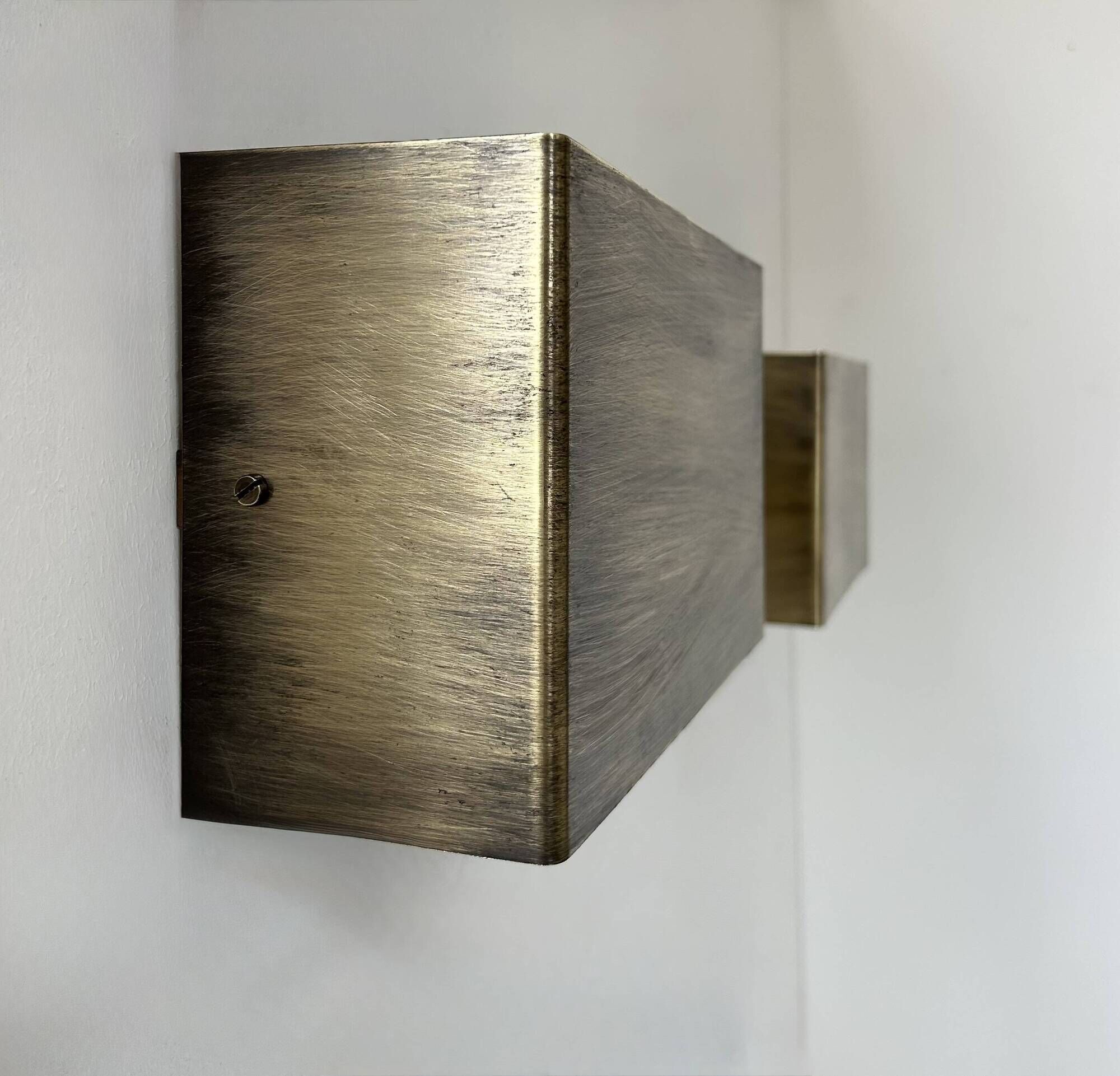 Pair of vintage wall lights, patinated brushed brass, France, 1970