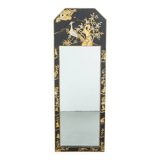 Miroir chinois vintage laqué noir et motifs colorés