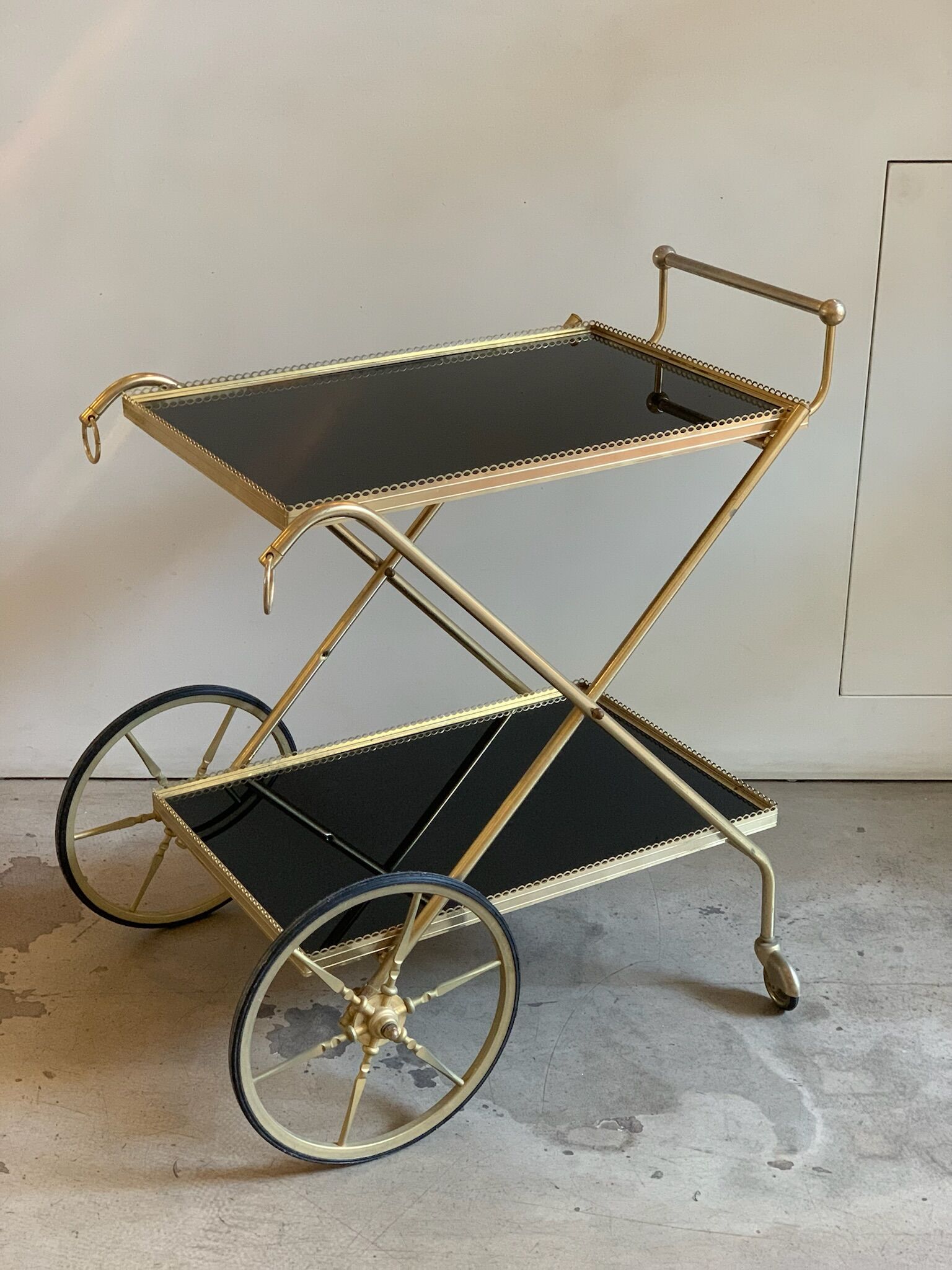 Brass and glass service trolley
