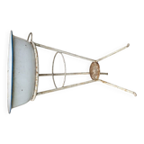 Set of 2 off-white enamelled metal washing machines/planters, blue rim, vintage industrial style.