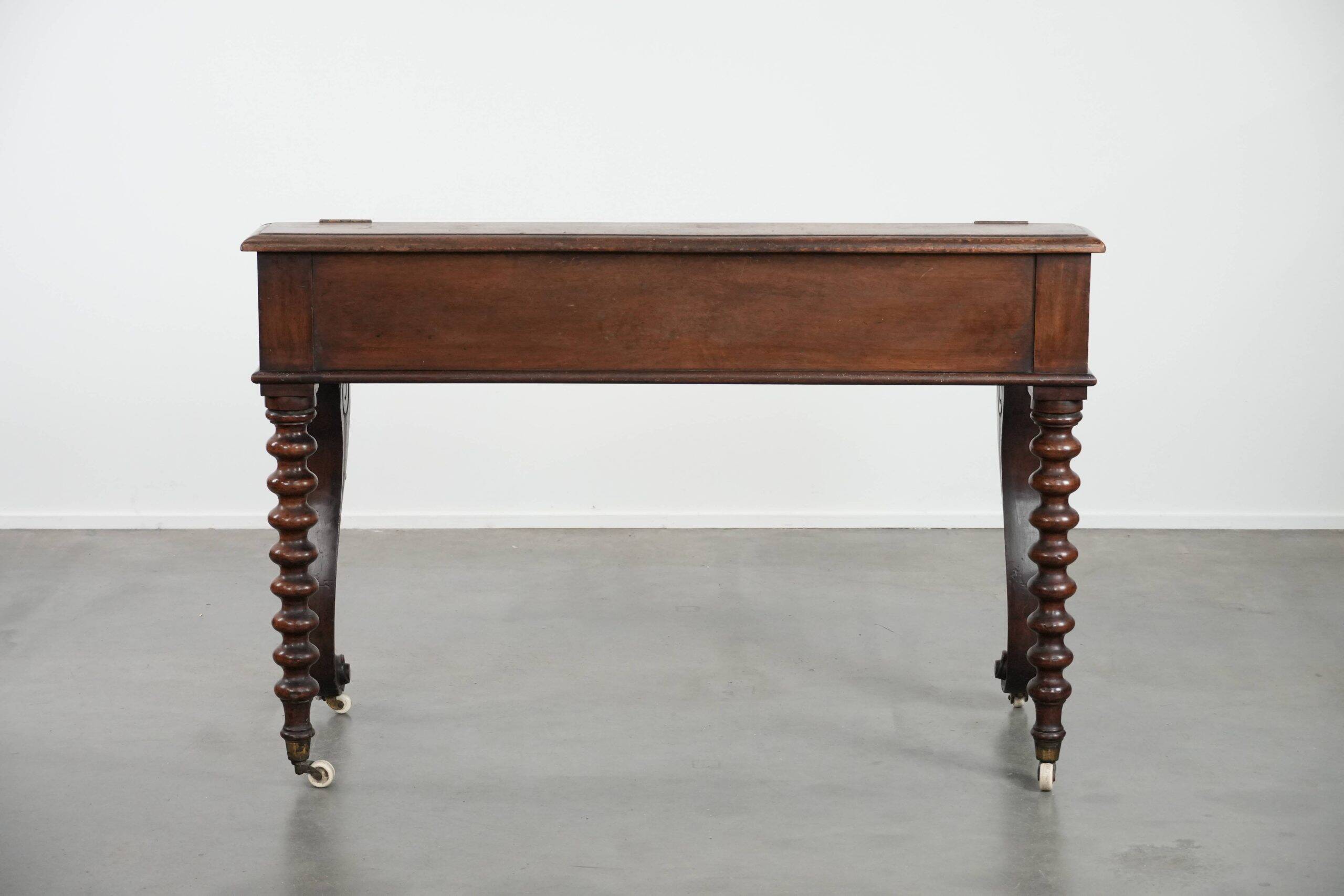 19th century English antique oak wall desk/writing table on wheels