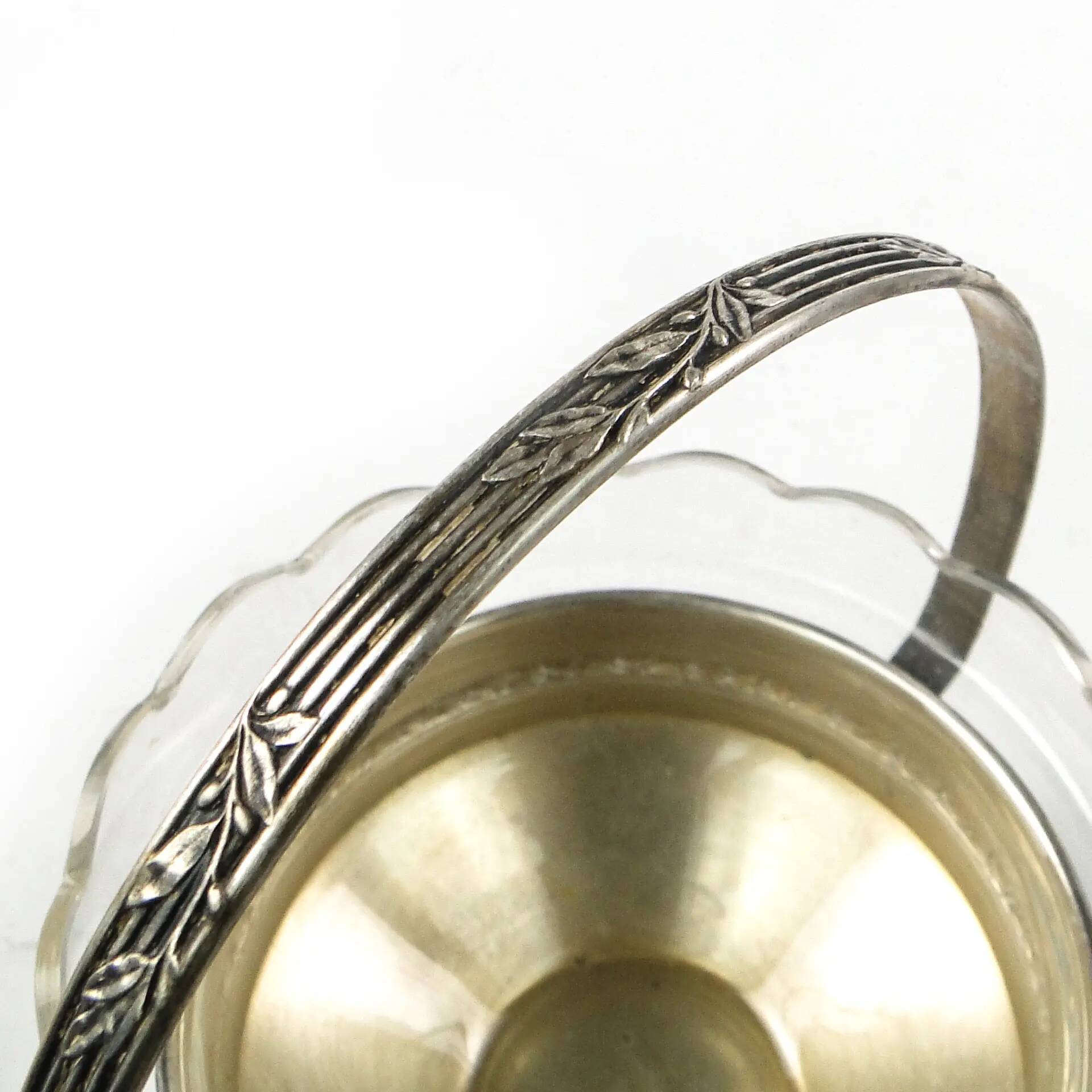 Basket sugar bowl Eclecticism, silver-plated brass, crystal, Poland, 1930s.