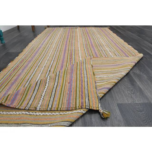 1970s Turkish Oushak Handmade Wool Cotton Beige Runner Rug 130x266