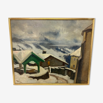 PICART LE DOUX (Charles), Oil on snow landscape panel signed 1937