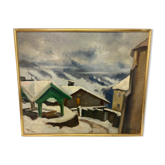 Picart le doux (charles), huile sur panneau paysage de neige signé 1937