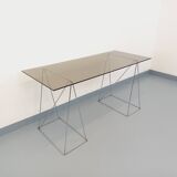 Bureau en verre fumé et métal chromé, années 70