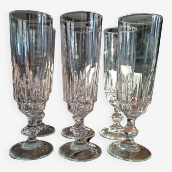 Lot de 6 flûtes à champagne en verre vintage