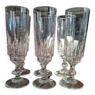 Set of 6 vintage glass champagne flutes
