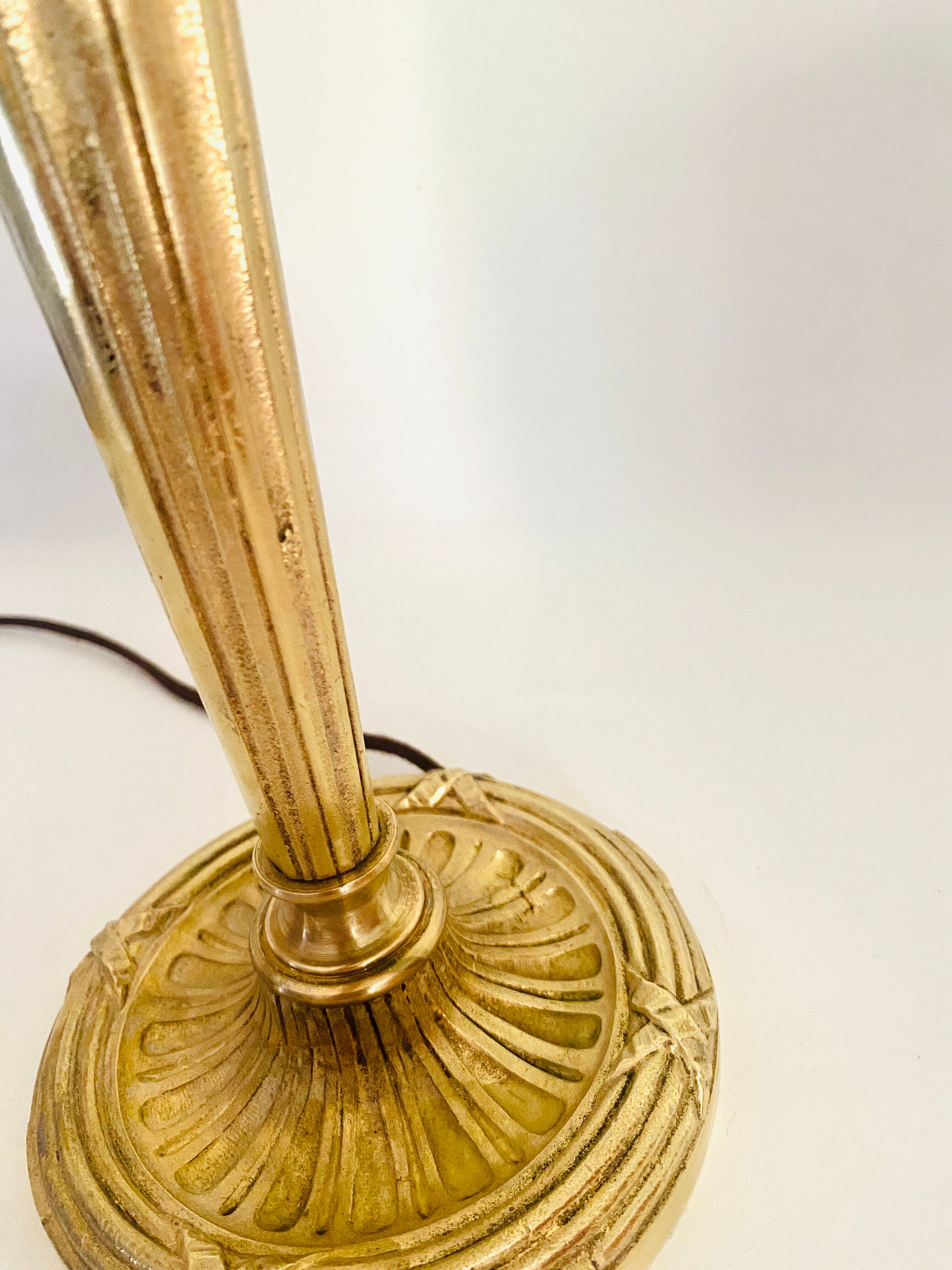 Neo-classical brass lamp, cotton shade