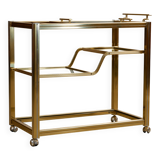 Bar Cart in Gold and Chrome with Glass Shelves, 1970s