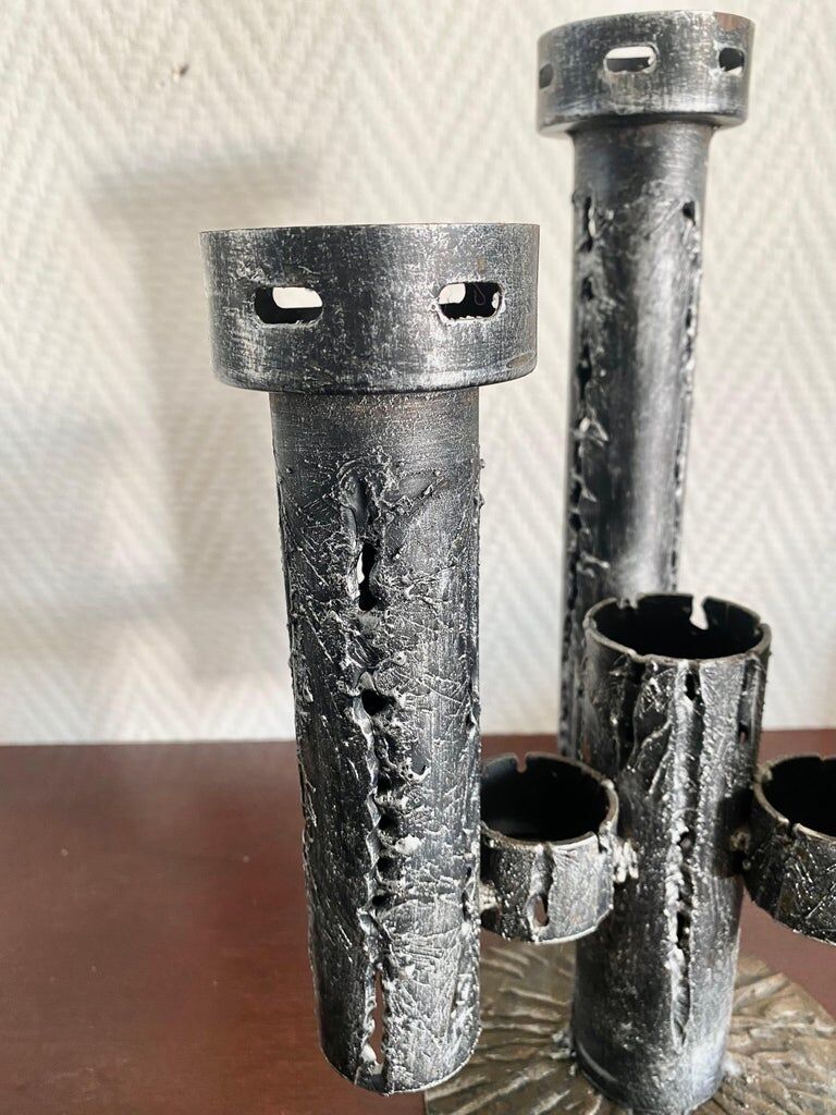 Mid-Century Modern Brutalist Iron Candleholder, Candlestick