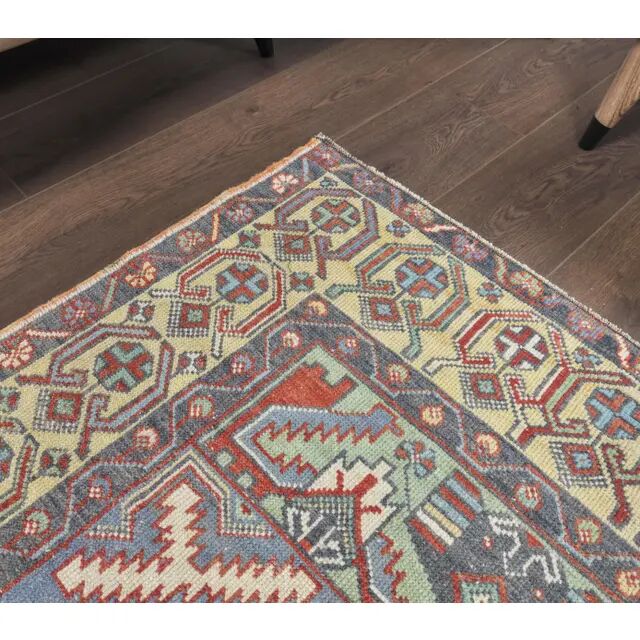 Turkish hand-knotted geometric runner rug 114x169