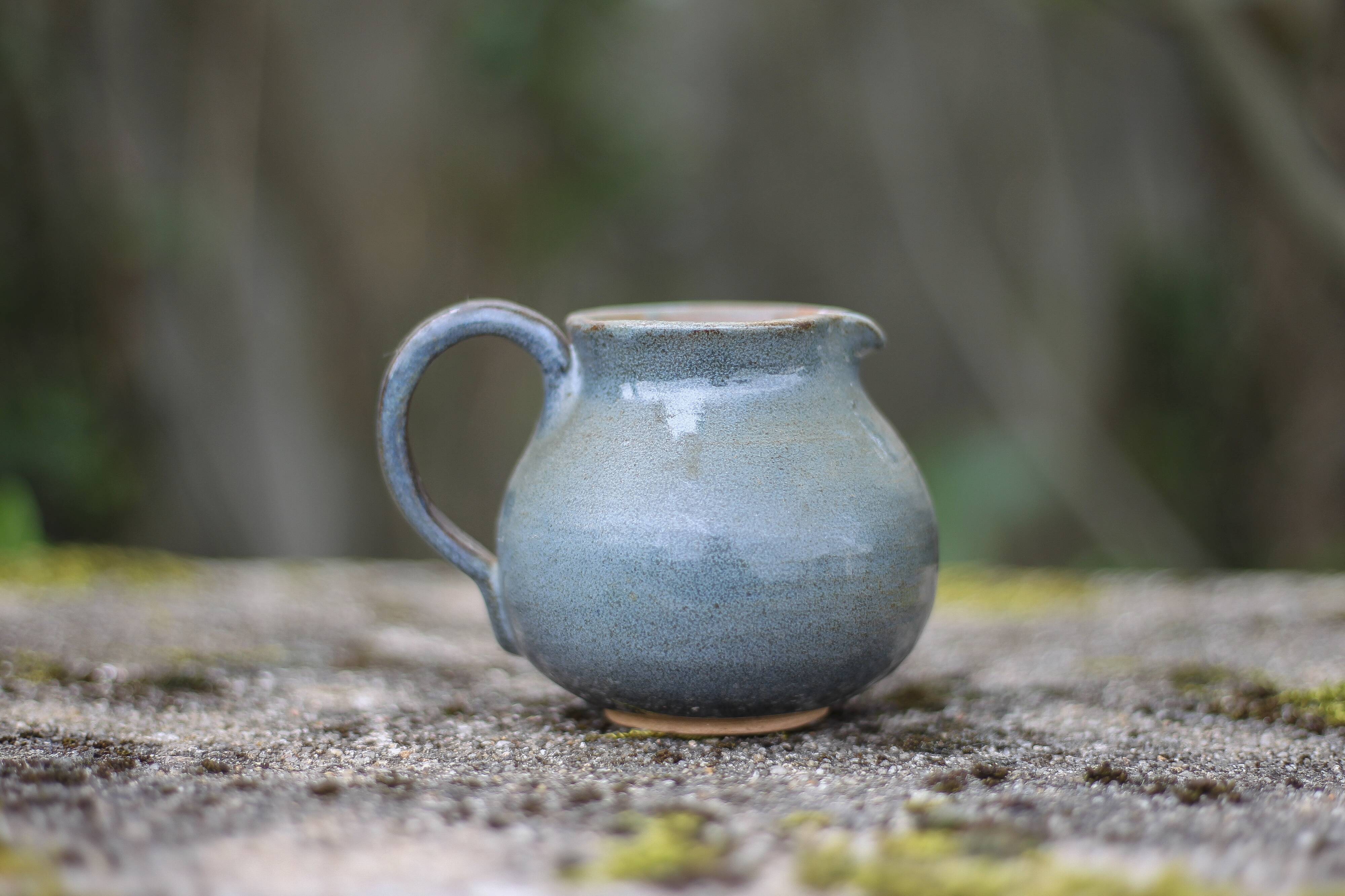 Blue glazed ceramic pitcher signed BB, vintage pitcher, small pitcher, cream pot, milk pot