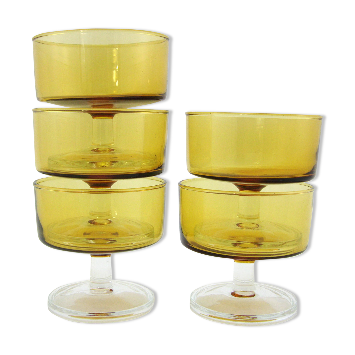 5 glasses of tempered glass champagne - amber yellow color - Cavalier Luminarc France - vintage year old