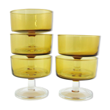 5 glasses of tempered glass champagne - amber yellow color - Cavalier Luminarc France - vintage year old
