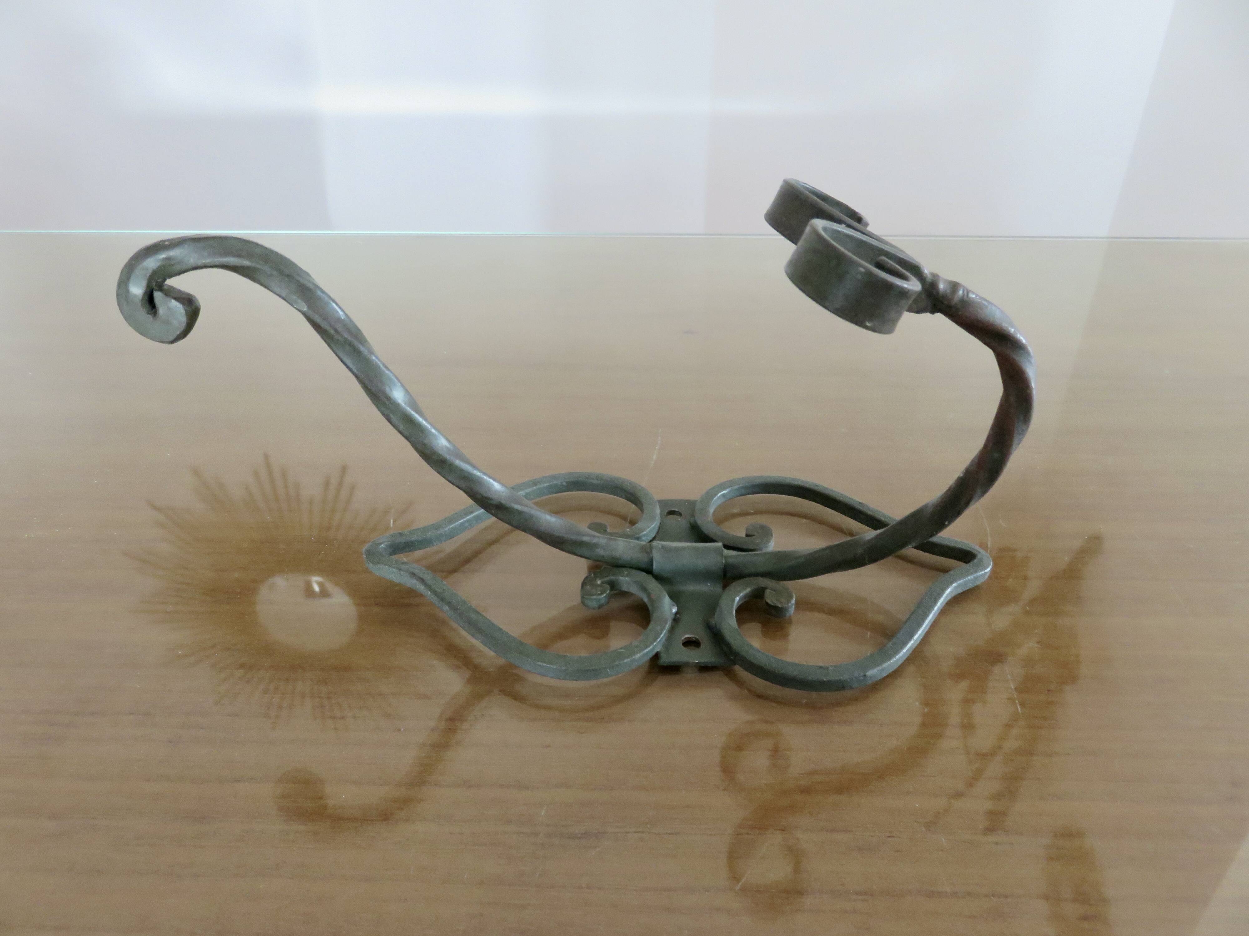 Pair of green lacquered wrought iron wall hooks, art deco, 1930s 40s