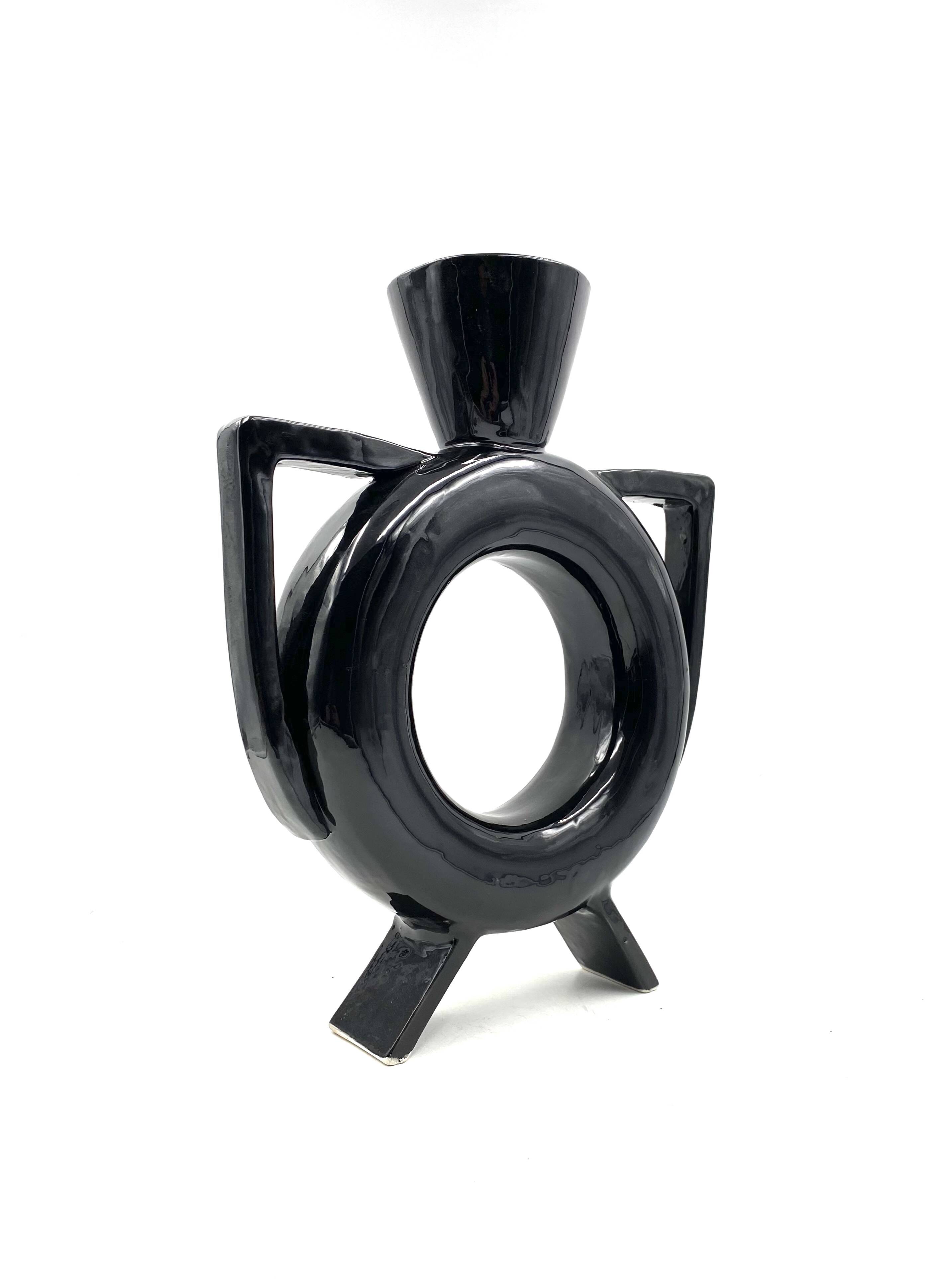 Organic modern black ceramic vase, Italy 1980s
