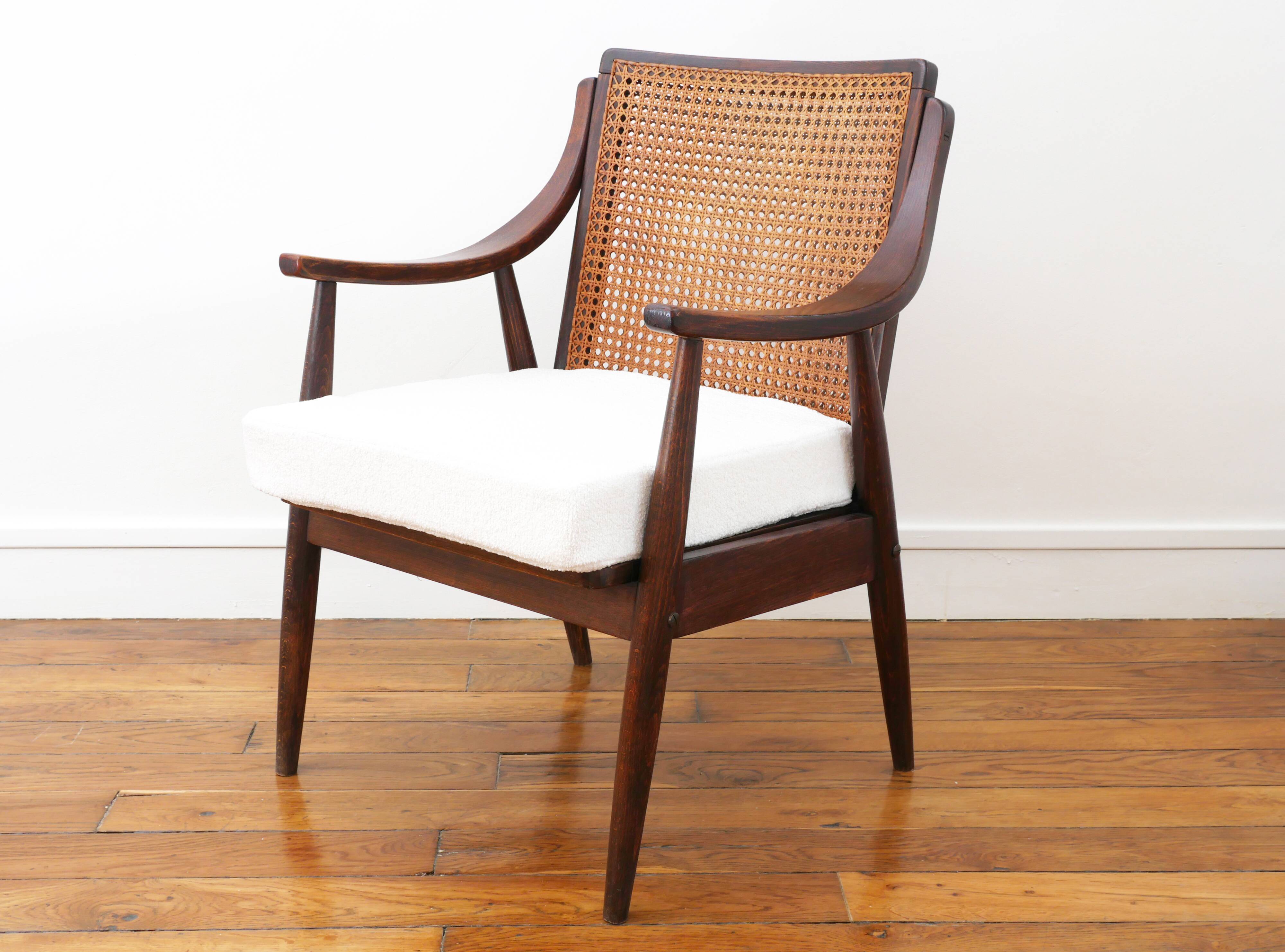 Fauteuil vintage en cannage - Restauré - Assise neuve