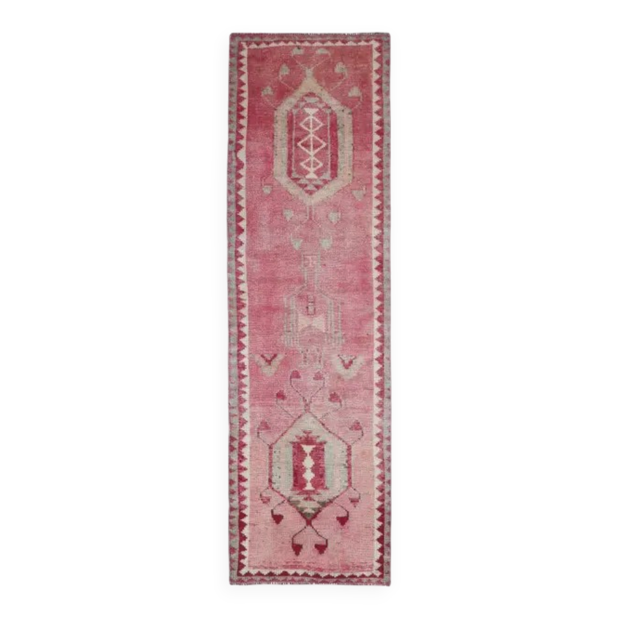 Vintage Turkish Oushak Handmade Wool Cotton Pink Runner Rug 90x312