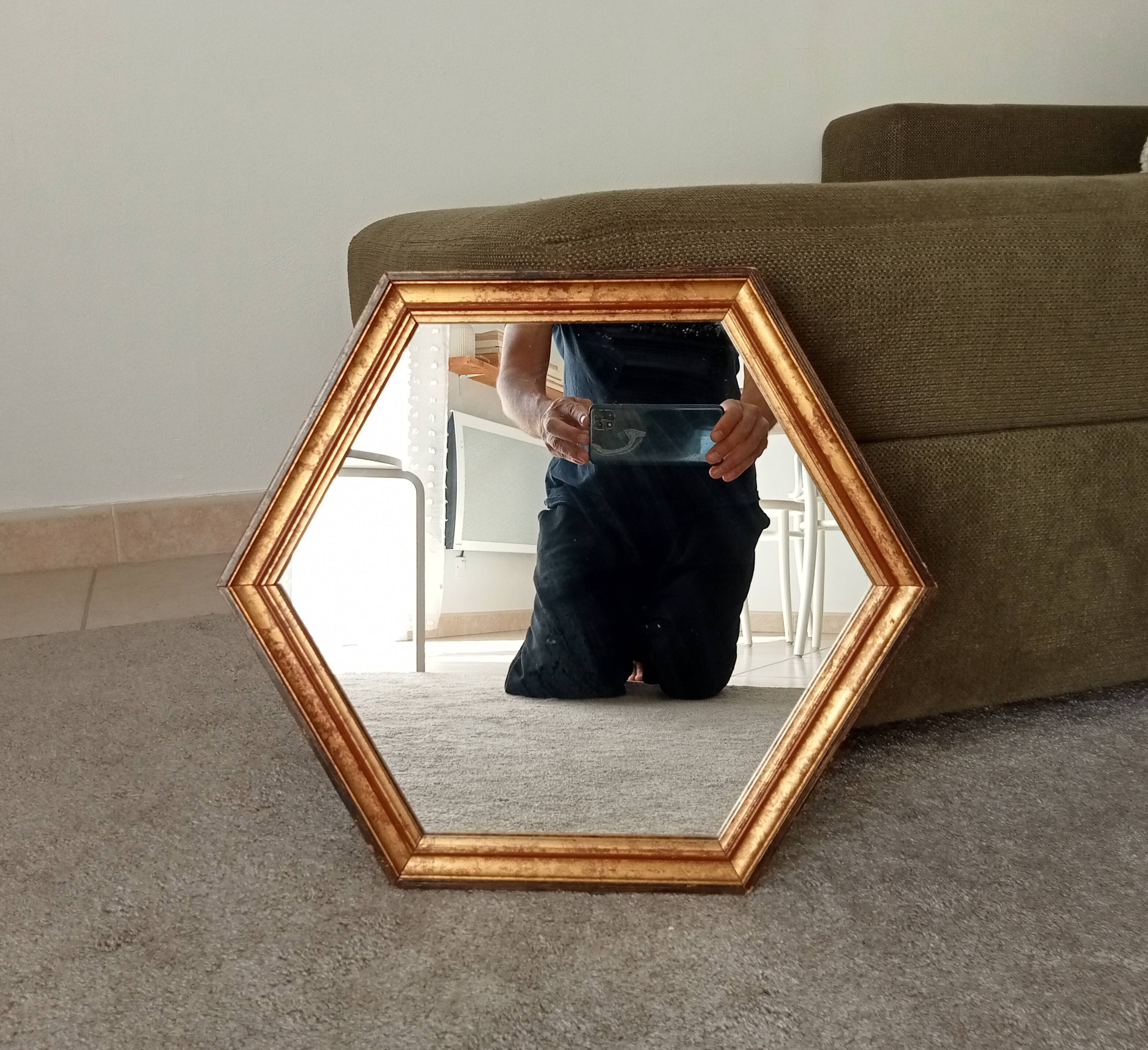 Miroir vintage hexagonale bohème chic en bois doré