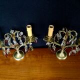Pair of bronze and crystal girandoles