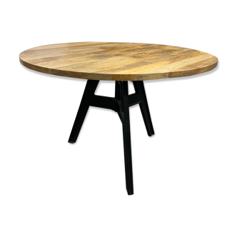 Table à manger industrielle de 6 à 8 personnes en manguier et en fonte