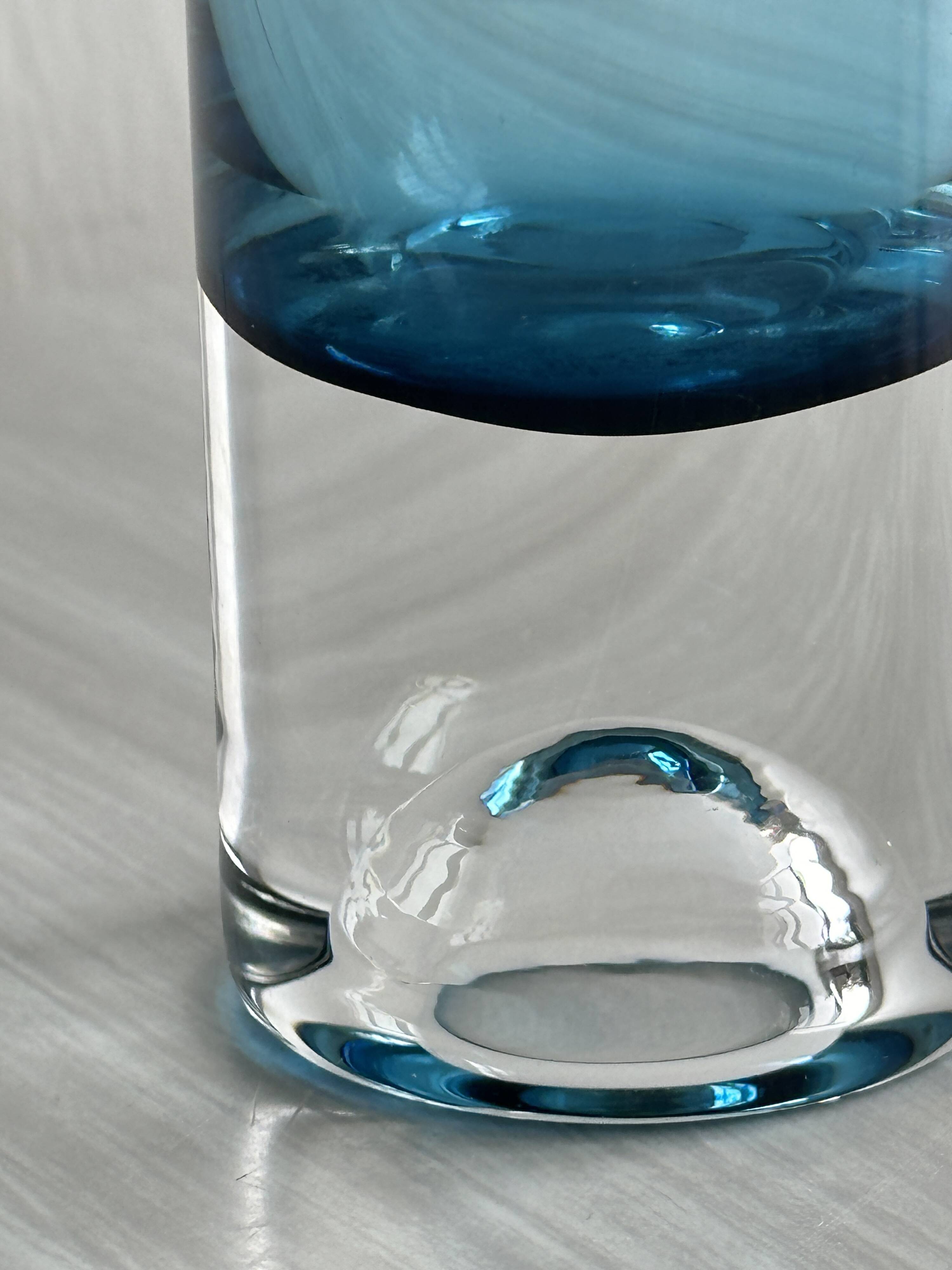 Translucent blue retro tube vase, pop soliflore vase.