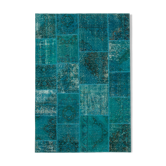 Handwoven anatolian rug 166 cm x 241 cm turquoise patchwork carpet