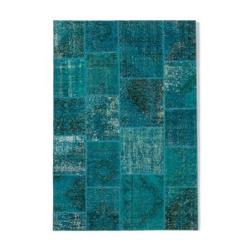 Handwoven anatolian rug 166 cm x 241 cm turquoise patchwork carpet