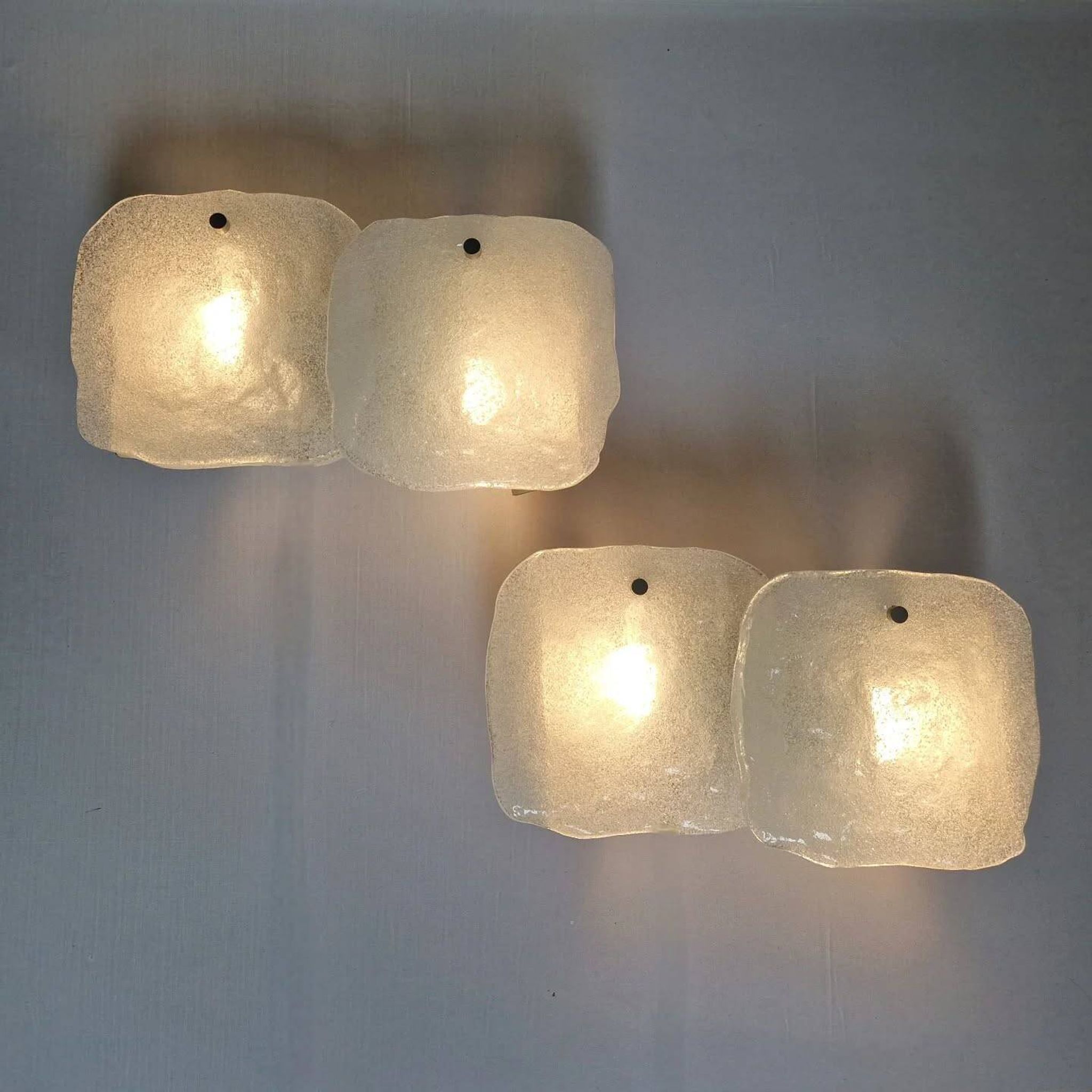 Pair of frosted glass wall sconces, Kalmar Francken, 1970