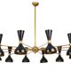 Diabolo chandelier in patinated and black lacquered brass. Contemporary.