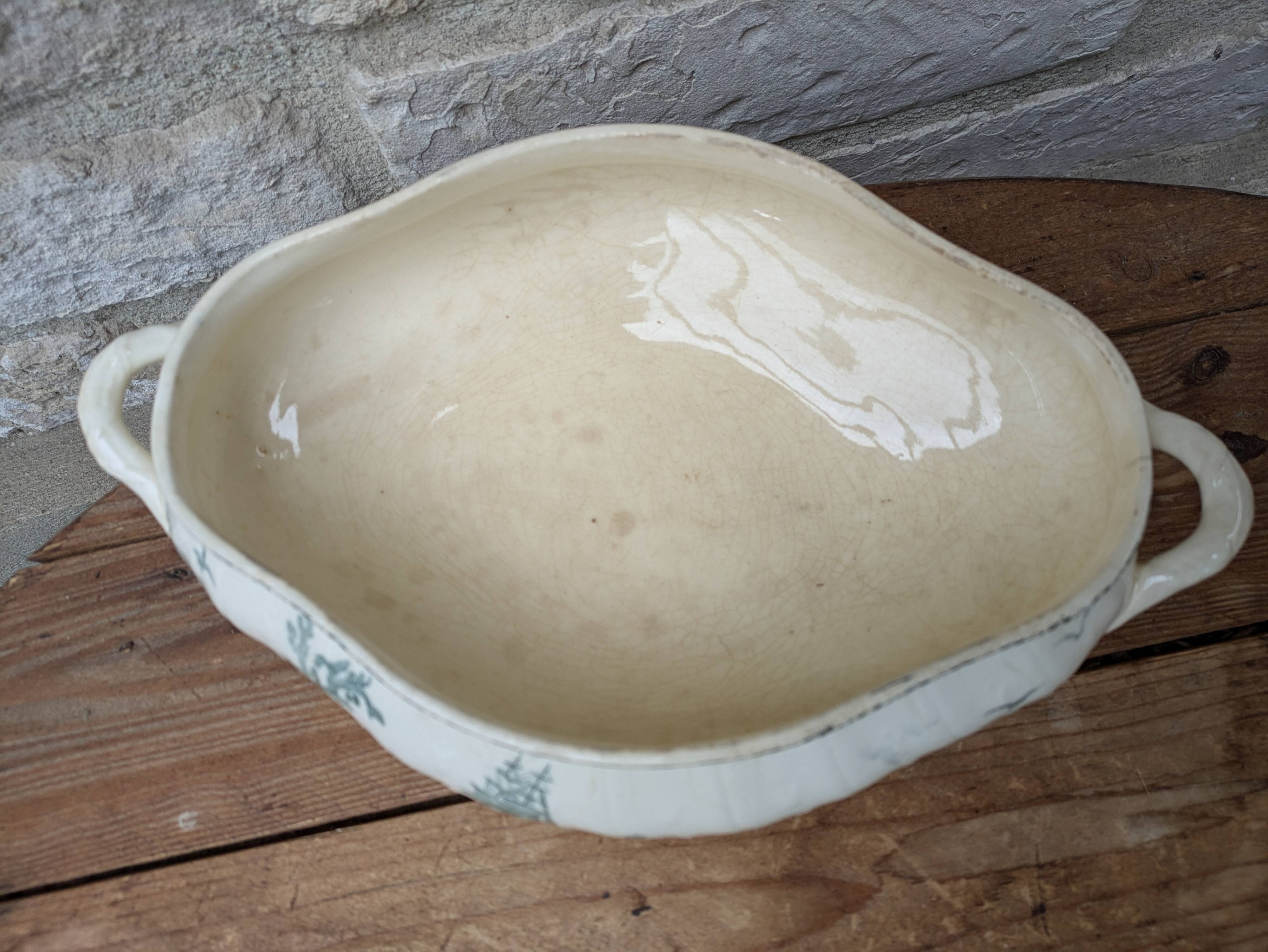 Old vegetable dish serving dish Terre de Fer Opaque porcelain from Gien Ocean model