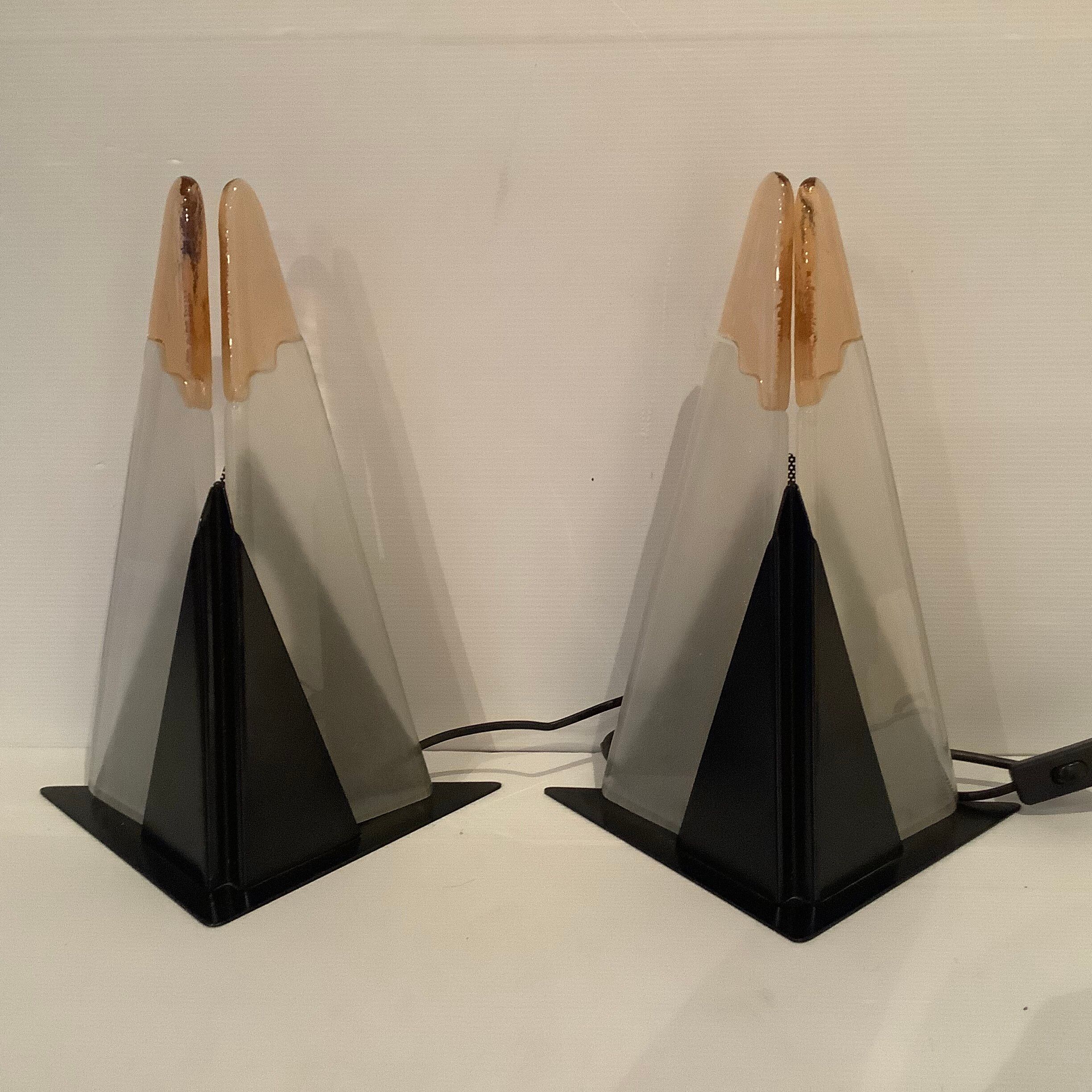 Murano Pair of 2 Lamps Glass Plate Two-material Vintage 1980 DLG Vetro
